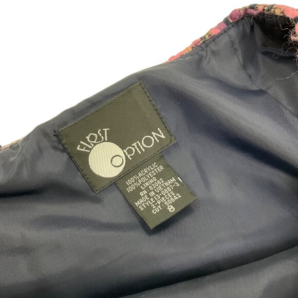 Vintage Pink & black Tweed Skirt Suit Set Size 8 First Option Acrylic/Polyester - Picture 3 of 11